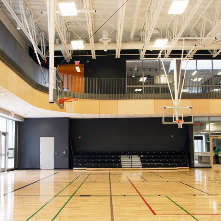 The basketball court of Regent Park Community Centre - construction sectors.