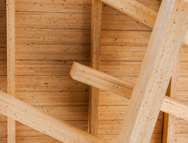 A detail shot of the wooden ceilings of the Scarborough Civic Centre Branch Library.