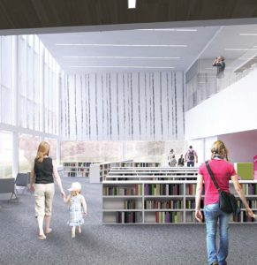 A rendering of the library of the London Southwest Complex.