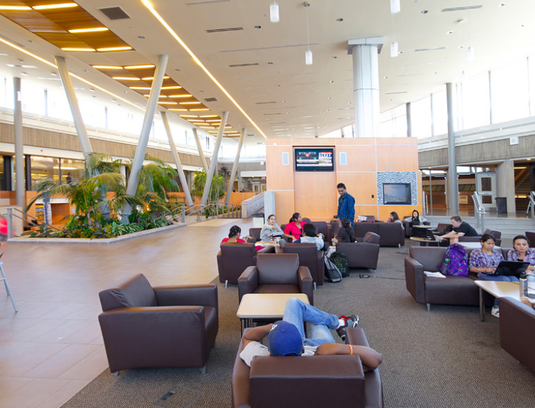 This shot shows students enjoying the lounge area of the Niagara College - SAC.