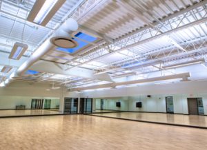 The dance studio of the Queen Elizabeth Park Community Centre  - Aquicon design-bid-build services.