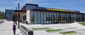 A panorama shot of the exterior of the Stoney Creek Community Centre.
