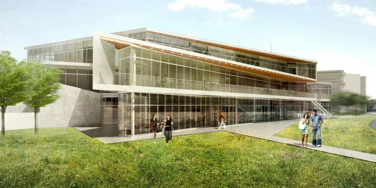 A rendering of the exterior of the Trent University Student Centre.