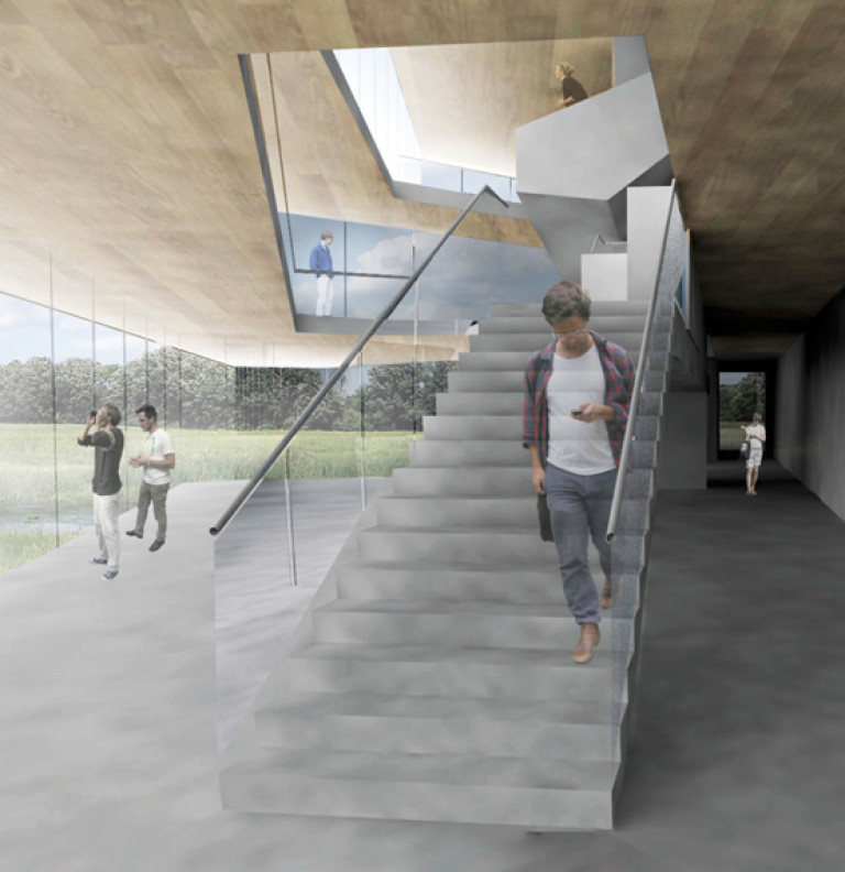 A rendering of the stairs of the Trent University Student Centre.