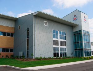 The exterior detail of the Whitby Community Police Office during daytime.