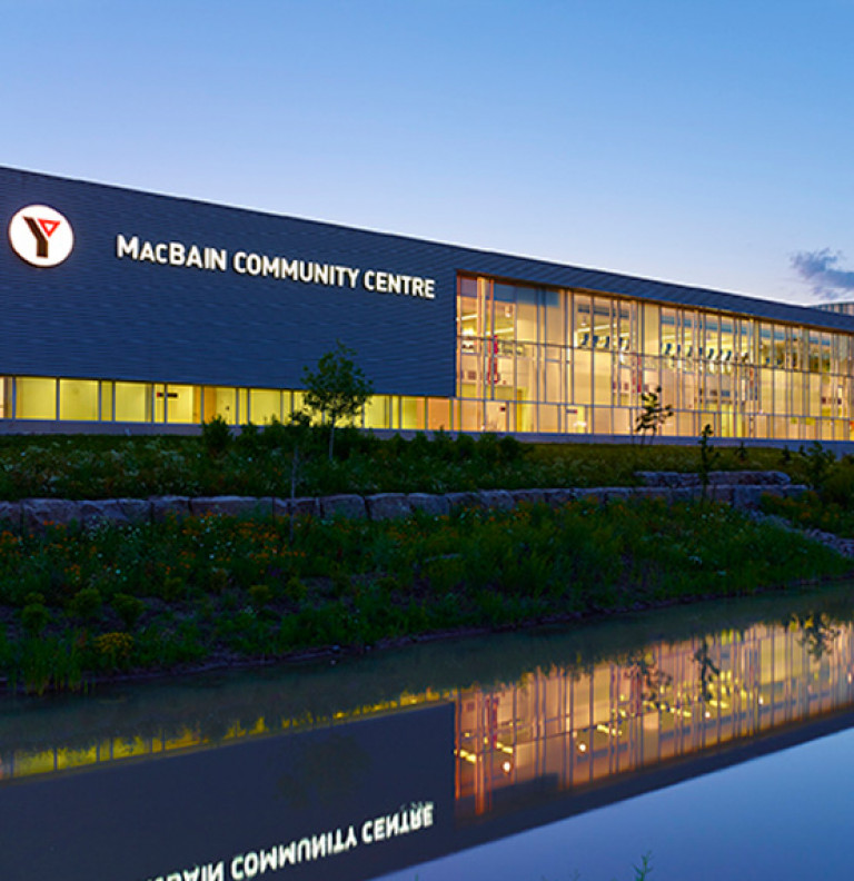 The MacBain Community Centre features large windows and a modern design for a beautiful finish.