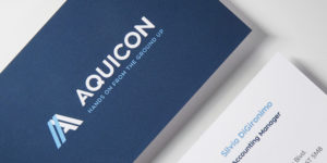 The new branding - company business cards from 2017- Aquicon Construction company history.