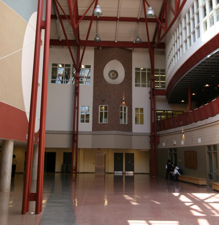 The atrium at Brebeuf College, built by Aquicon Construction.