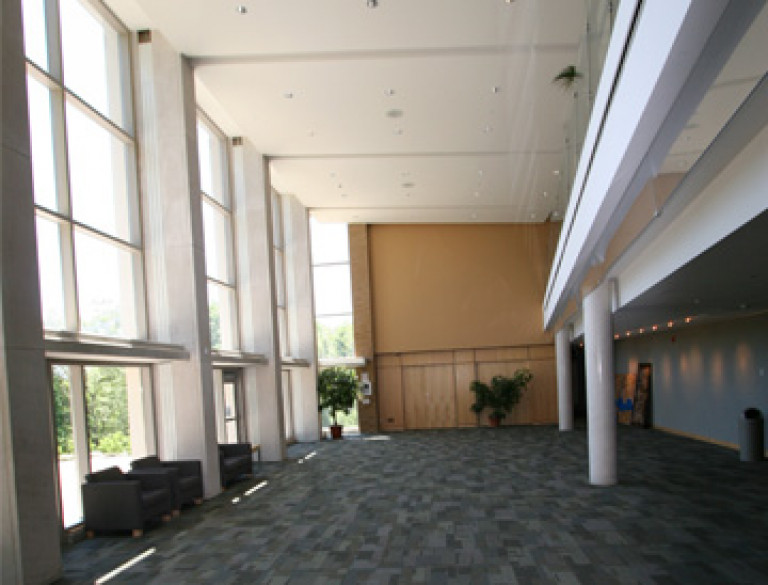 Atrium and seating within Crescent School Centre for Creative Learning - Theater Addition.