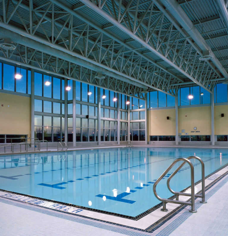 Bright and open space defines the pool at the Erin Meadows Community Centre & Library.