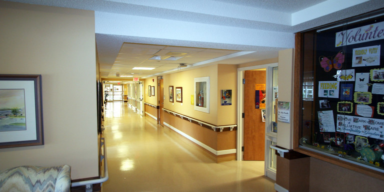 Interior view of a hallway within the Grove Park Long Term Care Facility.