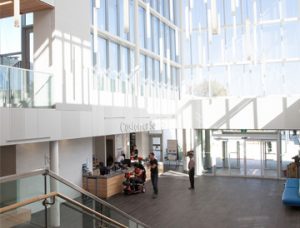The interior of the Meadowvale Community Centre is defined by open space with natural lighting.