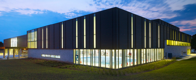 An exterior view of the beautiful and modern Owen Sound Regional Recreation Centre.