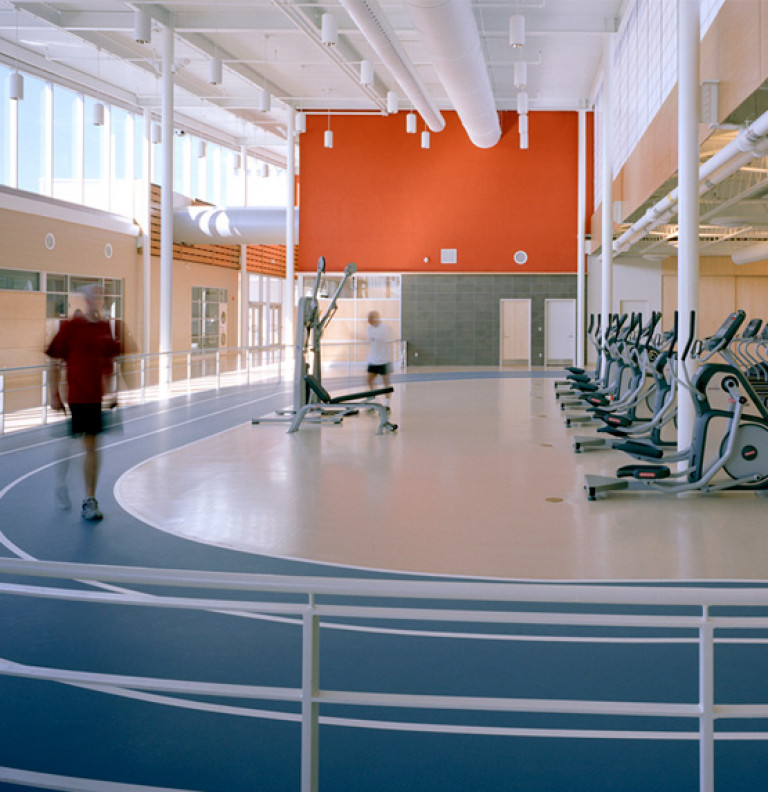 View of the indoor track and recreation area at the Peterborough Sports & Wellness Centre.