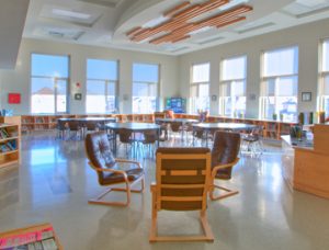The classrooms at Whitby Shores Public School feature high ceilings and large windows.