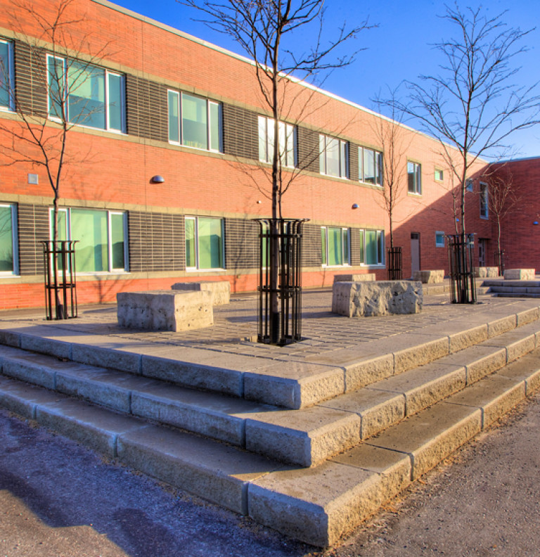 A view of the beautiful outdoor communal space at Whitby Shores Public School.